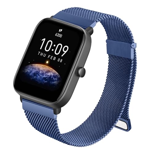 AK Armband für Amazfit Bip 3 Pro/Bip 3, 20mm Atmungsaktives und Langlebiges Mesh Edelstahl Ersatzarmband für Amazfit Bip U/Bip Lite Damen und Herren von AK