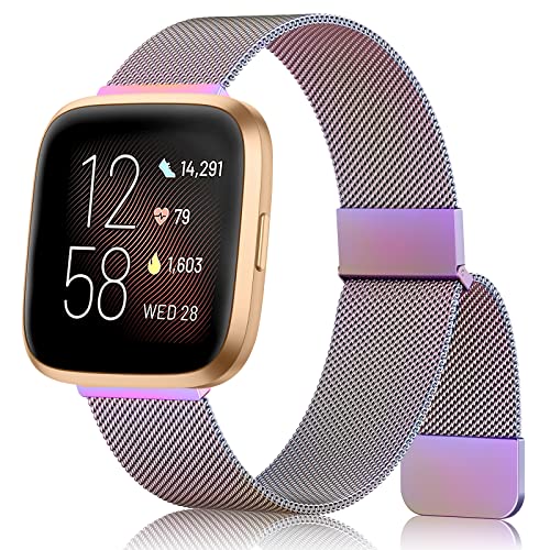 AK Armband für Fitbit Versa 2/Fitbit Versa/Fitbit Versa Lite Damen Herren, Verstellbares Ersatzarmband Magnetische Metall Armbänder Kompatibel mit Fitbit Versa 2/Fitbit Versa/Fitbit Versa Lite von AK