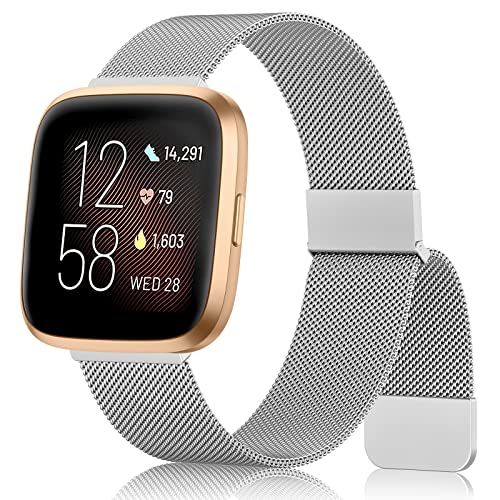 AK Armband für Fitbit Versa 2/Fitbit Versa/Fitbit Versa Lite Damen Herren, Verstellbares Ersatzarmband Magnetische Metall Armbänder Kompatibel mit Fitbit Versa 2/Fitbit Versa/Fitbit Versa Lite von AK
