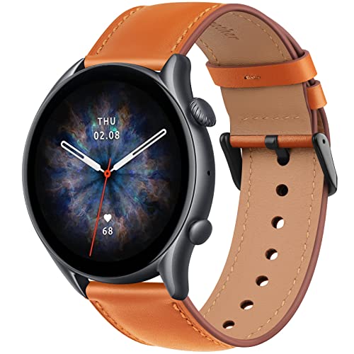 AK Lederarmband für Amazfit GTR 4,GTR 3 Pro,GTR 3,GTR 2e,GTR 2,Amazfit GTR 47 mm, verstellbares Armband mit Metallschnalle für Damen und Herren, weiches Ersatzarmband für Amazfit GTR Smartwatches von AK