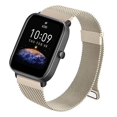 AK Armband für Amazfit Bip 3 Pro/Bip 3, 20mm Atmungsaktives und Langlebiges Mesh Edelstahl Ersatzarmband für Amazfit Bip U/Bip Lite Damen und Herren von AK