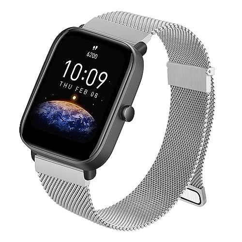 AK Armband für Amazfit Bip 3 Pro/Bip 3, 20mm Atmungsaktives und Langlebiges Mesh Edelstahl Ersatzarmband für Amazfit Bip U/Bip Lite Damen und Herren von AK