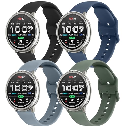 Armbänder kompatibel mit Amazfit Active 2 / Active Watch Band Damen und Herren, weiches Ersatzband für Amazfit GTS 4 3 2 2e/GTS 4 2 Mini/GTR mini/Bip 3/3 Pro/Bip U Pro/Bip S Lite (A), 4 Stück von AK