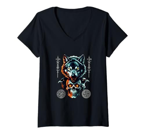 Damen Nordischen Mythologie Odins Raben sein Wolf - Wikinger T-Shirt mit V-Ausschnitt Damen Nordischen Mythologie Odins Raben sein Wolf - Wikinger T-Shirt mit V-Ausschnitt von AK71Design-Geschenke für Wikinger/Viking Fans