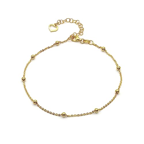 AKA Gioielli® - Damen Fußkette 925 Sterling Silber Gold Vergoldet 18 Karat - Einzelne Fußkette mit Kugel Kette - verstellbare Länge von AKA Gioielli