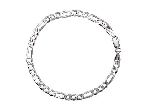 AKA Gioielli® - Herren Damen Armband 925 Sterling Silber Rhodiniert Flache Figarokette 4.4 mm - Länge: 19 cm von AKA Gioielli