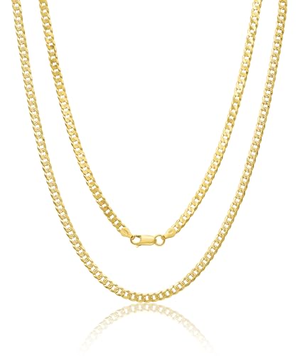 AKA Gioielli® - Herren Damen Kette 18 Karat Gold Vergoldet 925 Sterling Silber - Cuban Panzerkette 4mm mit Diamant-Finish auf einer Seite - 50 cm lang von AKA Gioielli