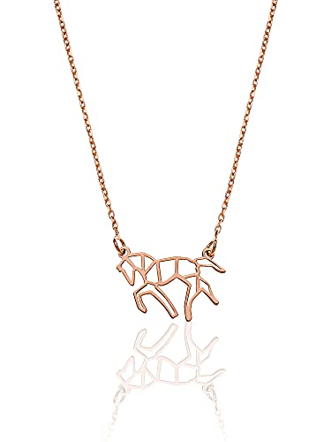 AKA Gioielli® - Origami Pferd Anhänger Halskette 925 Silber Rosegold Geschenke für Mädchen und Damen von AKA Gioielli