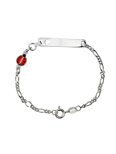 Aka Gioielli® - Kinder ID Armband 925 Sterling Silber mit Roter emaille Marienkäfer und ausgestanztem Herz, Geschenk für Mädchen von AKA Gioielli