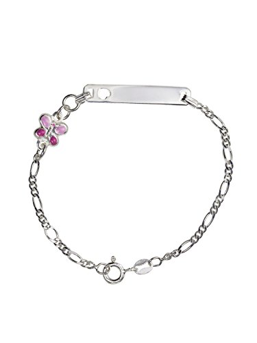 Aka Gioielli® - Kinder ID Armband 925 Sterling Silber mit Rosa emaille Schmetterling und ausgestanztem Herz, Geschenk für Mädchen von AKA Gioielli