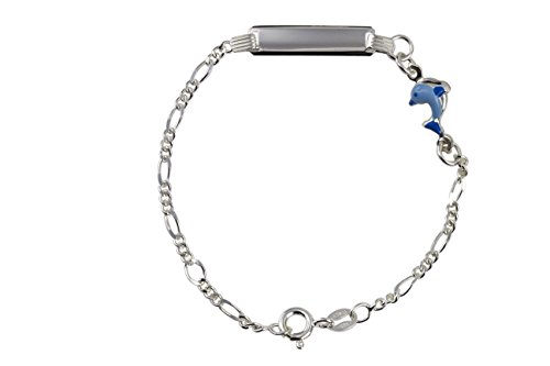 Aka Gioielli® - Kinder ID Armband 925 Sterling Silber mit Blauer emaille Delphin, Geschenk für mädchen und jungen von AKA Gioielli