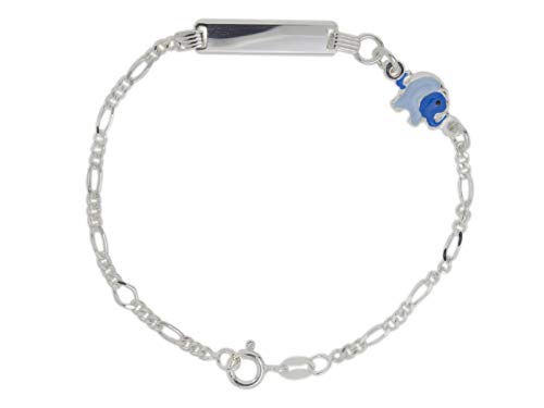 Aka Gioielli® - Kinder ID Armband 925 Sterling Silber mit Blauer emaille Elefant, Geschenk für mädchen und jungen von AKA Gioielli