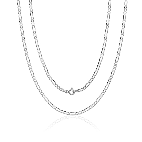 Aka Gioielli® - Damen Herren Halskette 925 Sterling Silber Rhodiniert - Diamantierte Figarokette 3 mm - Längen: 70 cm von AKA Gioielli