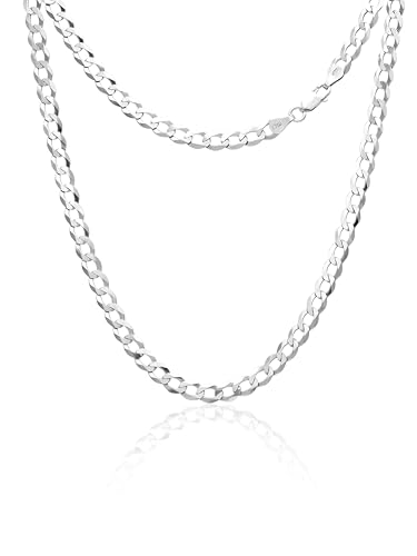 AKA Gioielli® - Herren Damen Kette 925 Sterling Silber Rhodiniert - 5.6mm Flache Panzerkette Diamantiert - Länge: 50 cm von AKA Gioielli