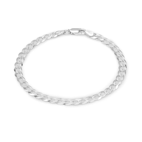 AKA Gioielli® - Damen Herren Armband 925 Sterling Silber Rhodiniert - 4.3mm Flache Panzerkette - Länge: 19 cm von AKA Gioielli