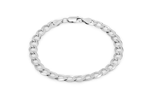 AKA Gioielli® - Herren Damen Armband 925 Sterling Silber Rhodiniert - 7.2mm Flache Panzerkette - Länge: 20,3 cm von AKA Gioielli