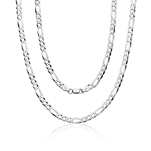Aka Gioielli® - Herren Damen Halskette 925 Sterling Silber Rhodiniert - Flache Figarokette 5.2 mm - Längen: 50 cm von AKA Gioielli