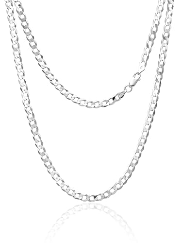 AKA Schmuck - Herren Damen Kette 925 Sterling Silber Rhodiniert - Flache Panzerkette 5 mm - Länge: 55 cm von AKA Gioielli