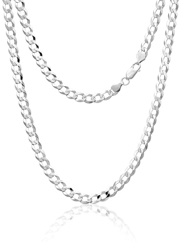 AKA Gioielli® - Herren Damen Kette 925 Sterling Silber Rhodiniert - 6.3mm Flache Panzerkette Diamantiert - Länge: 60 cm von AKA Gioielli