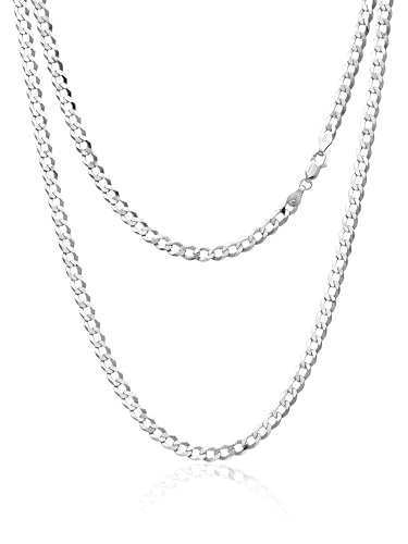 AKA Gioielli® - Damen Herren Kette 925 Sterling Silber Rhodiniert - 4.3mm Flache Panzerkette Diamantiert - Länge: 45 cm von AKA Gioielli