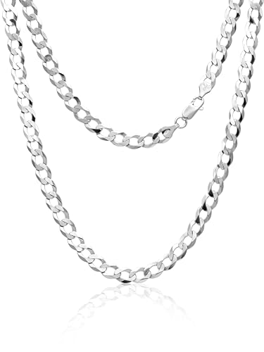 Aka Gioielli® - Herren Damen Kette 925 Sterling Silber Rhodiniert - Flache Panzerkette 7.4 mm - Länge: 51 cm von AKA Gioielli