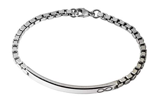 Aka Gioielli® - ID Armband Herren mit Unendlichkeit Tag 925 Sterling Silber Rhodiniert - Venezianierkette 3.8 mm - Länge 21,5 cm von AKA Gioielli