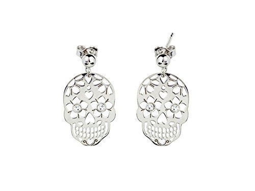 Aka Gioielli® - Totenkopf Ohrringe Hängend Damen 925 Sterling Silber Rhodiniert mit Swarovski Kristalle von AKA Gioielli