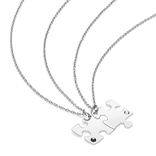 AKA Gioielli® - 925 Silber Rhodiniert Halskette für 2 mit Paar Puzzle Anhänger mit Zirkonia, Geschenk Bester Freund Kette bbf von AKA Gioielli
