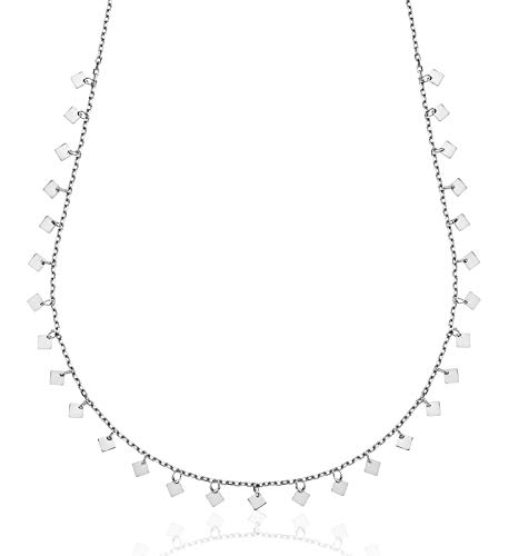 Aka Gioielli® - Damen Kette 925 Silber Rhodium mit mehreren kleinen Quadrat Plättchen, zarte Halskette für Mädchen von AKA Gioielli