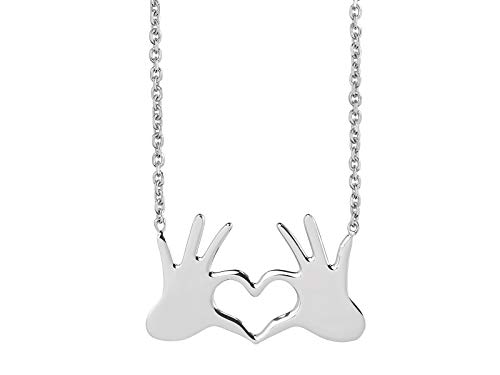 Aka Gioielli® - Damen Kette mit Herz Hände Anhänger Sterling Silber 925 Rhodiniert, Mädchen Geschenk von AKA Gioielli