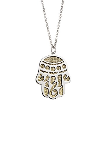 Aka Gioielli® - Fatimas Hand Kette Sterling Silber 925 Rhodiniert, Hamsa Anhänger mit Vergoldetem Boden von AKA Gioielli