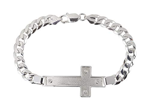 Aka Gioielli® - Herren Armband Kreuz 925 Sterling Silber Rhodiniert - Panzerkette 7.6 mm - Länge: 22 cm von AKA Gioielli