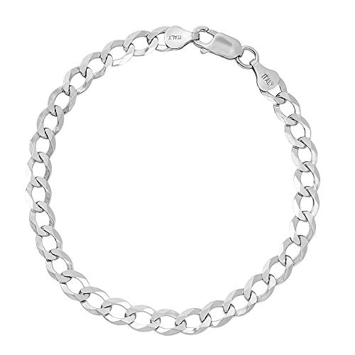 Aka Gioielli® - Herren Damen Armband 925 Sterling Silber Rhodiniert - Flache Panzerkette 6.3 mm - Länge: 22 cm von AKA Gioielli