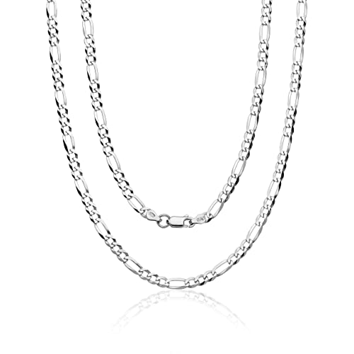 Aka Gioielli® - Herren Damen Halskette 925 Sterling Silber Rhodiniert - Flache Figarokette 4.4 mm - Längen: 50 cm von AKA Gioielli