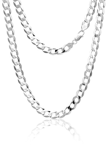 Aka Gioielli® - Herren Kette 925 Sterling Silber Rhodiniert - Flache Panzerkette 9.1 mm - Länge: 55 cm von AKA Gioielli