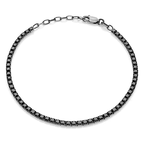 AKA Gioielli® - Tennis Armband Herren 925 Silber Oxidiert mit Schwarz Cubic Zirkonia im Diamantschliff, verstellbare Länge von AKA Gioielli