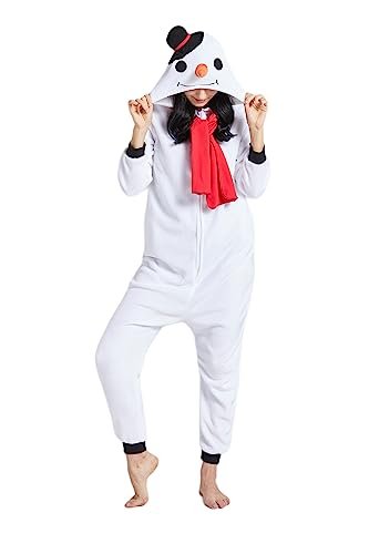 AKAAYUKO Damen Herren Jumpsuit Schlafanzug Pyjama Karneval Kostüm Weihnachten Tiere Onesie Halloween Jumpsuit Schlafanzug Faschingskostüme Overall Nachtwäsche Schneemann von AKAAYUKO