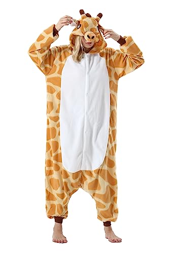 AKAAYUKO Damen Herren Karneval Kostüm Pyjama Weihnachten Tiere Onesie Halloween Jumpsuit Schlafanzug Faschingskostüme Overall Nachtwäsche Giraffe von AKAAYUKO