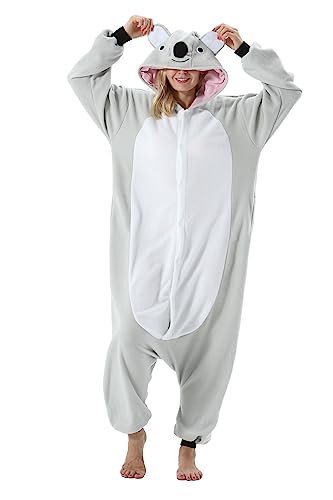 AKAAYUKO Damen Herren Karneval Kostüm Pyjama Weihnachten Tiere Onesie Halloween Jumpsuit Schlafanzug Faschingskostüme Overall Nachtwäsche Grauer Koala von AKAAYUKO