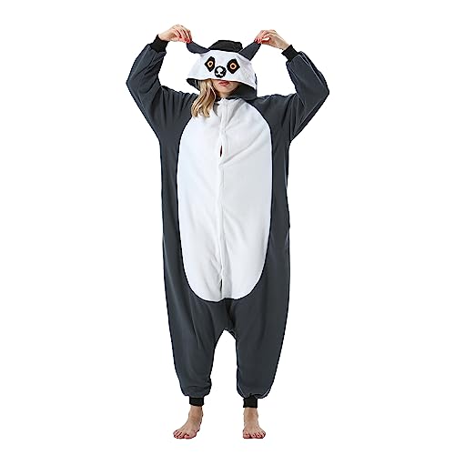 AKAAYUKO Damen Herren Karneval Kostüm Pyjama Weihnachten Tiere Onesie Halloween Jumpsuit Schlafanzug Faschingskostüme Overall Nachtwäsche Ringschwanzlemur von AKAAYUKO