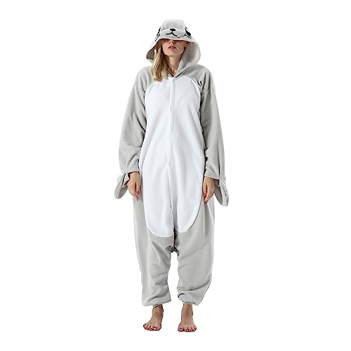 AKAAYUKO Damen Herren Karneval Kostüm Pyjama Weihnachten Tiere Onesie Halloween Jumpsuit Schlafanzug Faschingskostüme Overall Nachtwäsche Siegel von AKAAYUKO