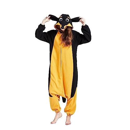 AKAAYUKO Damen Karneval Kostüm Pyjama Herren Weihnachten Halloween Jumpsuit Schlafanzug Tiere Onesie Overall Nachtwäsche Faschingskostüme Dackel von AKAAYUKO