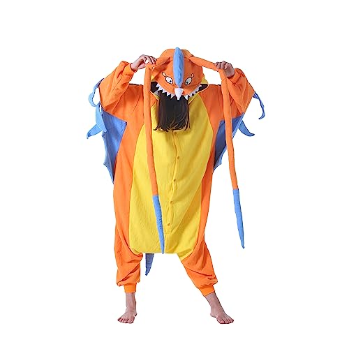 AKAAYUKO Damen Karneval Kostüm Pyjama Herren Weihnachten Halloween Jumpsuit Schlafanzug Tiere Onesie Overall Nachtwäsche Faschingskostüme Drache von AKAAYUKO