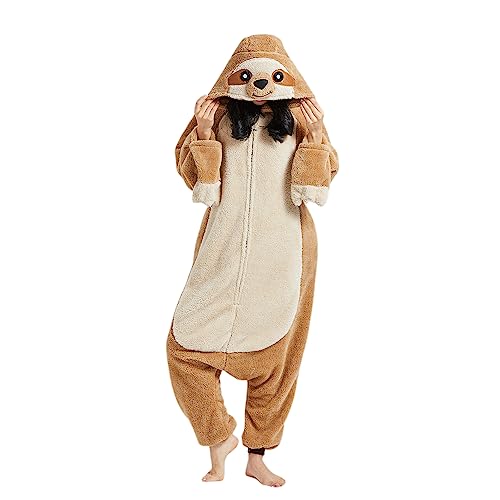 AKAAYUKO Damen Karneval Kostüm Pyjama Herren Weihnachten Halloween Jumpsuit Schlafanzug Tiere Onesie Overall Nachtwäsche Faschingskostüme Faultier-XK von AKAAYUKO