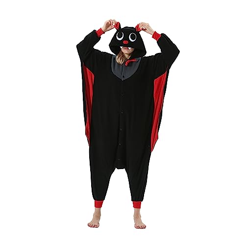 AKAAYUKO Damen Karneval Kostüm Pyjama Herren Weihnachten Halloween Jumpsuit Schlafanzug Tiere Onesie Overall Nachtwäsche Faschingskostüme Fledermaus von AKAAYUKO