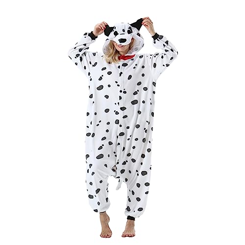 AKAAYUKO Damen Karneval Kostüm Pyjama Herren Weihnachten Halloween Jumpsuit Schlafanzug Tiere Onesie Overall Nachtwäsche Faschingskostüme Gefleckter Hund von AKAAYUKO