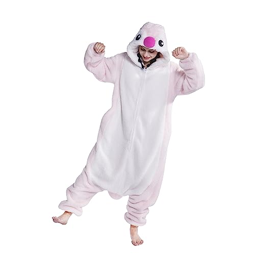 AKAAYUKO Damen Karneval Kostüm Pyjama Herren Weihnachten Halloween Jumpsuit Schlafanzug Tiere Onesie Overall Nachtwäsche Faschingskostüme Rosa Pinguin von AKAAYUKO