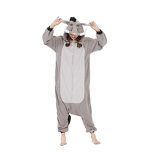 AKAAYUKO Damen Karneval Kostüm Pyjama Herren Weihnachten Halloween Jumpsuit Schlafanzug Tiere Onesie Overall Nachtwäsche Faschingskostüme Warzenschwein von AKAAYUKO