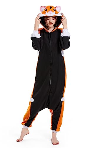 AKAAYUKO Jumpsuit Schlafanzug Tiere Onesie Pyjama Karneval Kostüm Weihnachten Halloween Faschingskostüme Jumpsuit Schlafanzug Overall Nachtwäsche Damen Herren Schwarzbauchhamster von AKAAYUKO