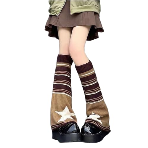 AKAMAS 1 Paar Damen Gothic-Strick-Beinstulpen,Lolita Y2k Kniehohe Strümpfe,Kawaii-Stiefelsocken,Gestrickte Socken mit Sternmuster,Warm Kniestrümpfe aus Baumwolle,Modische Winddichte Wadenstrümpfe von AKAMAS